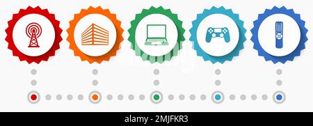 Technology vector icons, communications flat design web badges collection, business infographic template Stock Vector