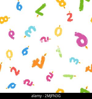 Seamless pattern with colorful birthday candles numbers with burning flame. Vector texture for wrapping paper, fabric print, kids textile, cover, card Stock Vector