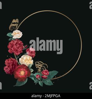 Elegant spring peony gold vector frame watercolor illustration Stock Vector