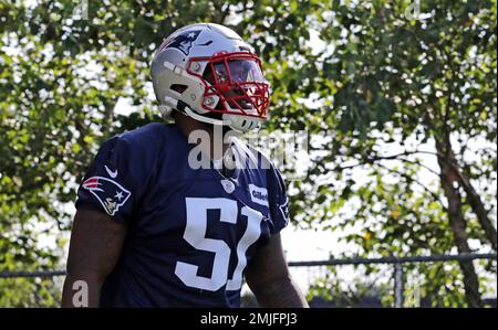 New England Patriots linebacker Ja'Whaun Bentley heads to the practice  field during the team's NFL football training camp in Foxborough, Friday,  July 27, 2018. (AP Photo/Charles Krupa Stock Photo - Alamy