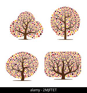 Abstract maple leaves tree silhouettes set Stock Vector