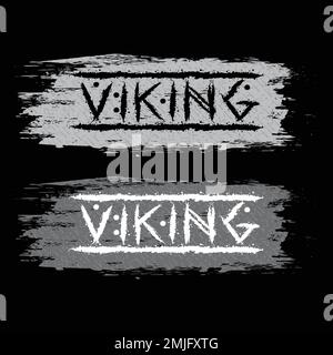 Grey ancient viking runes alphabet pattern over a dark water color ...