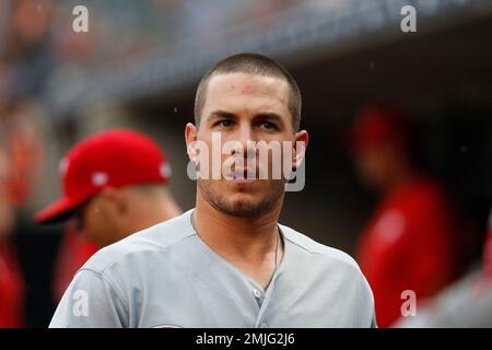 Philadelphia Phillies' J.T. Realmuto watches a home run during a baseball  game, Thursday, Aug. 10, 2023, in Philadelphia. (AP Photo/Matt Slocum Stock  Photo - Alamy