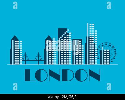 London landscape in vintage style. London retro banner with bridge and ferris wheel in linear style. Design of printing, posters and promotional mater Stock Vector