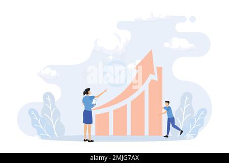 Digital business illustration. Characters generating ideas, targeting audience and analyzing marketing data. Business activities concept. Flat vector Stock Vector