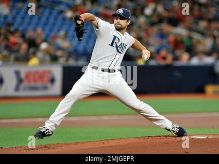 Tampa Bay Rays' Jalen Beeks pitches to the St. Louis Cardinals during the  first inning of a baseball game Wednesday, Aug. 9, 2023, in St. Petersburg,  Fla. (AP Photo/Chris O'Meara Stock Photo 