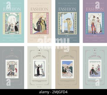 Vintage fashion templates vector for social media stories, remix from artworks by George Barbier Stock Vector