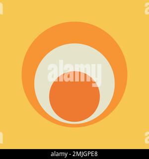 Circle sticker geometric shape, simple retro orange design on yellow background vector Stock Vector