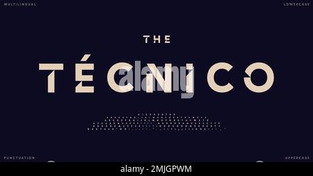 Stylish multilanguage font, minimalistic typeface with bevel cutouts, sporty futuristic type for modern logo, monogram, unique headline, game and tech Stock Vector