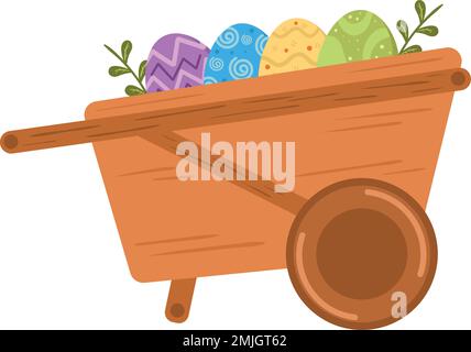 easter eggs on wheelbarrow Stock Vector