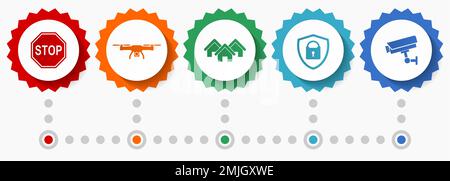 Home security vector icons, cctv system flat design web badges collection, business infographic template Stock Vector