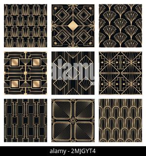Geometric vector set patterns on dark background Stock Vector