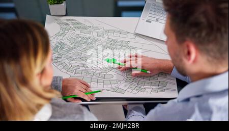 Cadastre Land Map Plot And Building Survey Stock Photo