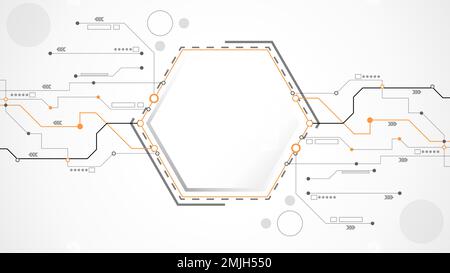 white grey polygon technology background abstract. technology with line digital color grey, orange, dot, hi-tech, vector. polygon technological for Stock Vector