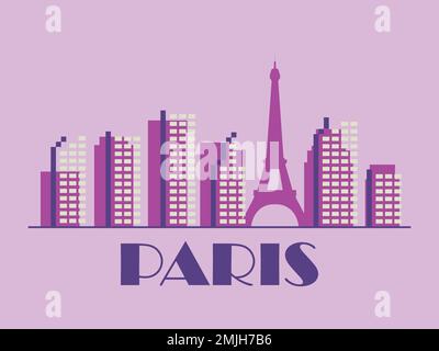Paris landscape in vintage style. Paris retro banner with Eiffel tower and buildings in linear style. Design of printing, posters and promotional mate Stock Vector