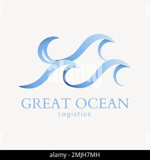 Ocean wave logo template, water business, animated graphic vector Stock Vector