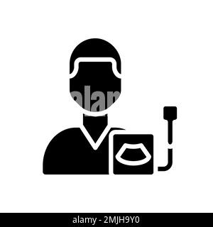 Diagnostic ultrasound black glyph icon Stock Vector