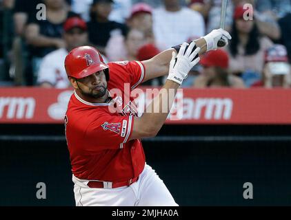 Creve Coeur, United States. 26th Jan, 2020. Los Angeles Angels Albert Pujols  is slowed by the opposing team as he plays in the Albert Pujols All Stars  basketball game at Missouri Baptist