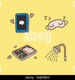 Cute social distancing and quarantine icon set vector Stock Vector