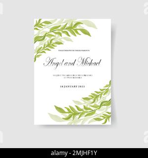 Greenery herbal spring wedding invitations watercolor vector illustration Stock Vector