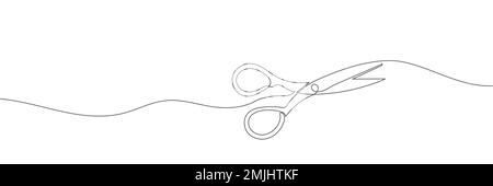 Continuous scissors with one line on a white background. Vector illustration Stock Vector