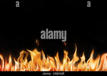 Flame border background, black realistic fire image vector Stock Vector