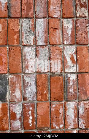 A close up of a weathered red brick wall. Stock Photo