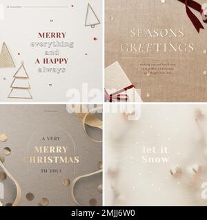 Christmas social media template vector set in gold tone Stock Vector