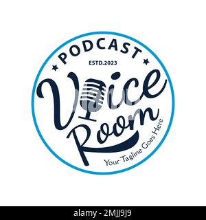 Podcast or Radio Logotype design using Microphone vector. stamp templates Stock Vector