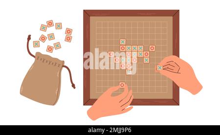 Tick tack toe game. Tic tac toe board game. Children game, strategy. Vector isolated on white background Stock Vector