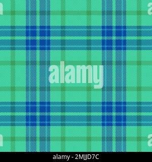 Plaid tartan pattern. Check texture background. Vector seamless textile fabric in green and blue colors. Stock Vector