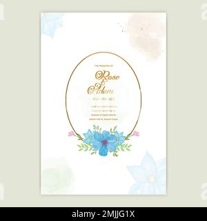Dusty blue rose, white hydrangea, ranunculus, magnolia, eucalyptus, greenery, juniper vector design banner. Round frame. Wedding seasonal flowers. Flo Stock Vector