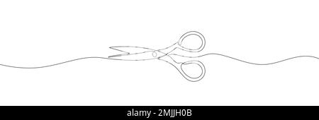 Continuous scissors with one line on a white background. Vector illustration Stock Vector