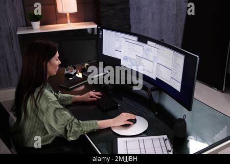 Programmer Woman Coding On Computer. Coder Girl Stock Photo