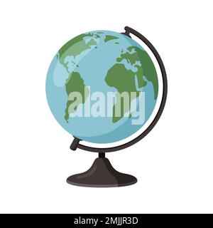 Earth globe, planet, map of continents of world. Vector illustration in flat cartoon style isolated on white background. Stock Vector