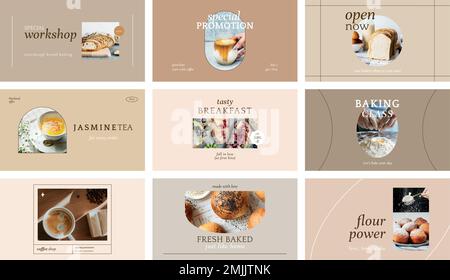 Aesthetic cafe marketing template vector presentation set Stock Vector