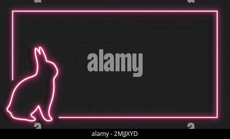 Pink Easter bunny neon frame on black background vector Stock Vector