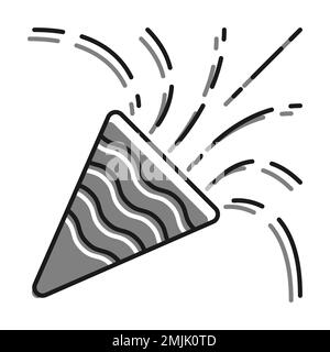 Linear filled with gray color icon. Fireworks Sparks Scatter Their Firecrackers. New Year Festive Pyrotechnics. Simple black and white vector Isolated Stock Vector