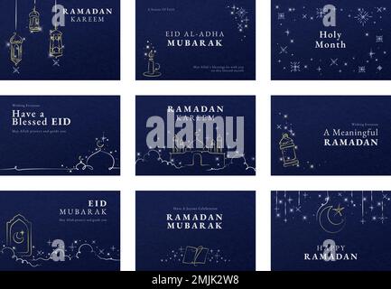 Ramadan Kareem festive banner set with Eid Mubarak greeting wishes