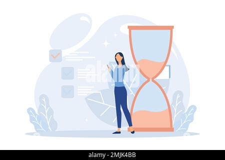 Business management illustration. Characters planning schedule, managing to do tasks and time. Time management and schedule organization concept. Flat Stock Vector
