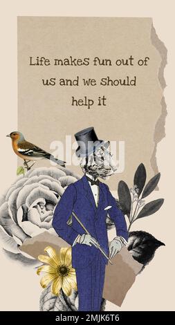 Collage template social story vector, vintage digital collage art Stock Vector