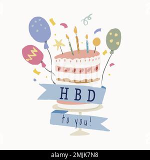 Birthday cake template sticker, cute banner graphic vector Stock Vector