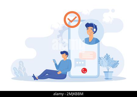 Customer support illustration. Characters using online helpdesk platform. People asking a questions and receiving answers from helpdesk or call center Stock Vector