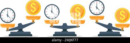 Time vs money on scales in flat style. Weight balance vector ...