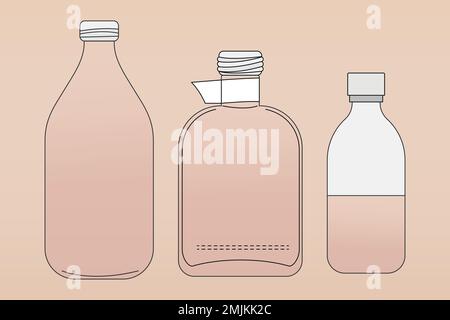 Pink glass bottle outline, zero waste container vector illustration Stock Vector