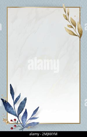 Christmas golden rectangle frame on blue paper background vector Stock Vector