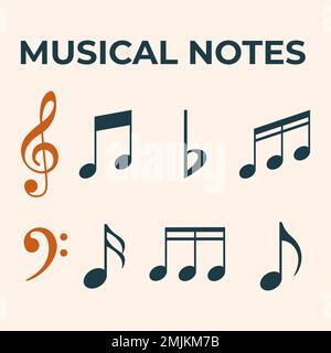 Collection Of Silhouette Musical Notes Icons Or Signs For Music Design Vector Illustration Stock Vector