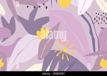 Aesthetic background, leaf and flower seamless pattern vector Stock Vector