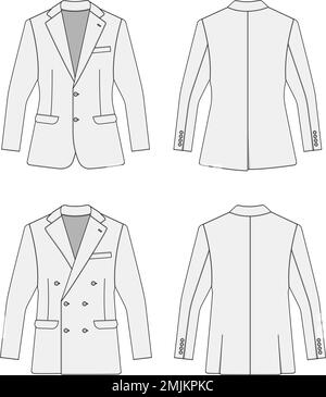 Single breasted and double breasted suit jacket vector template illustration set | white Stock Vector
