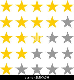 Set of Review Quality Rating Stars Icon. Vector Image. Stock Vector